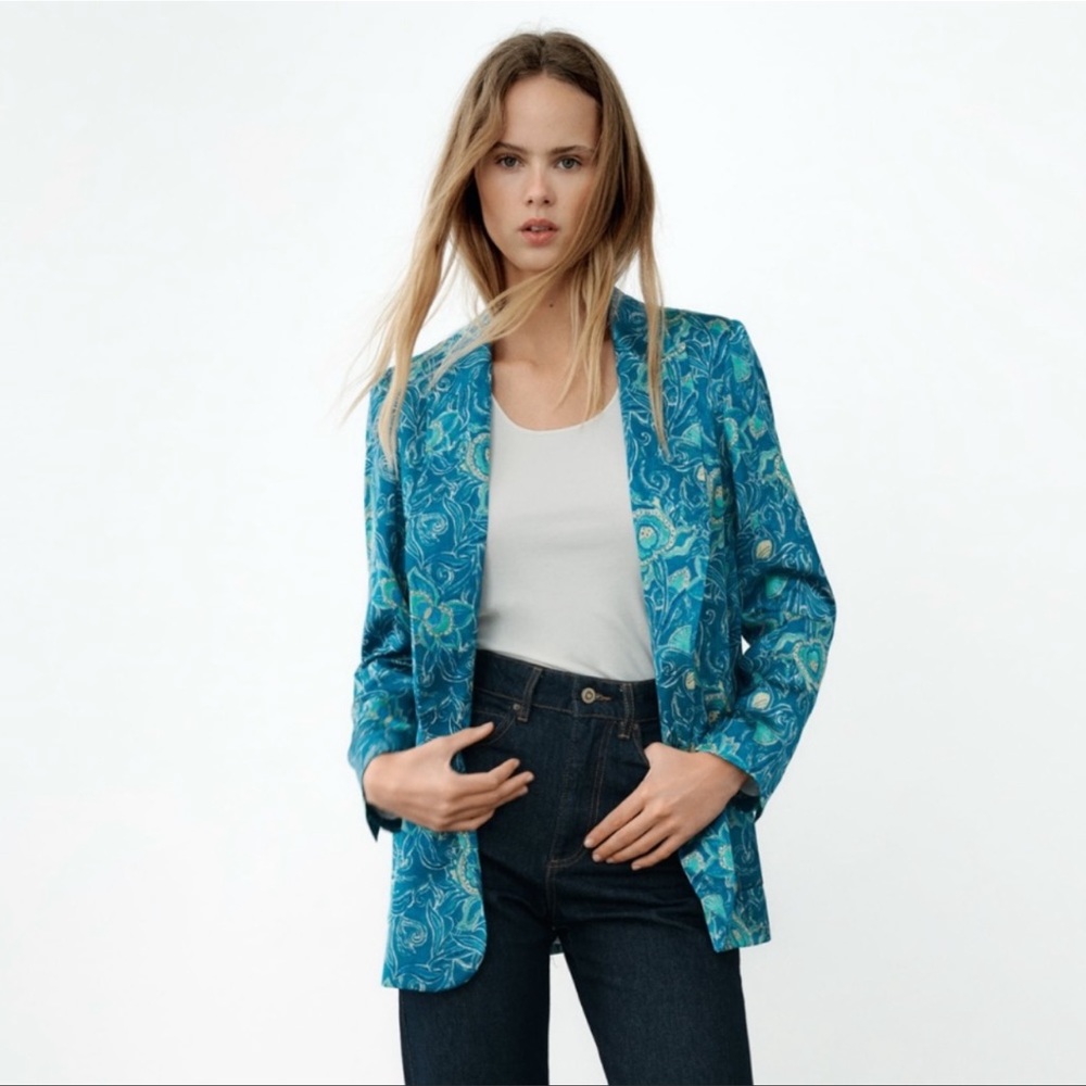 Zara Women's Floral Print Satin Blazer
